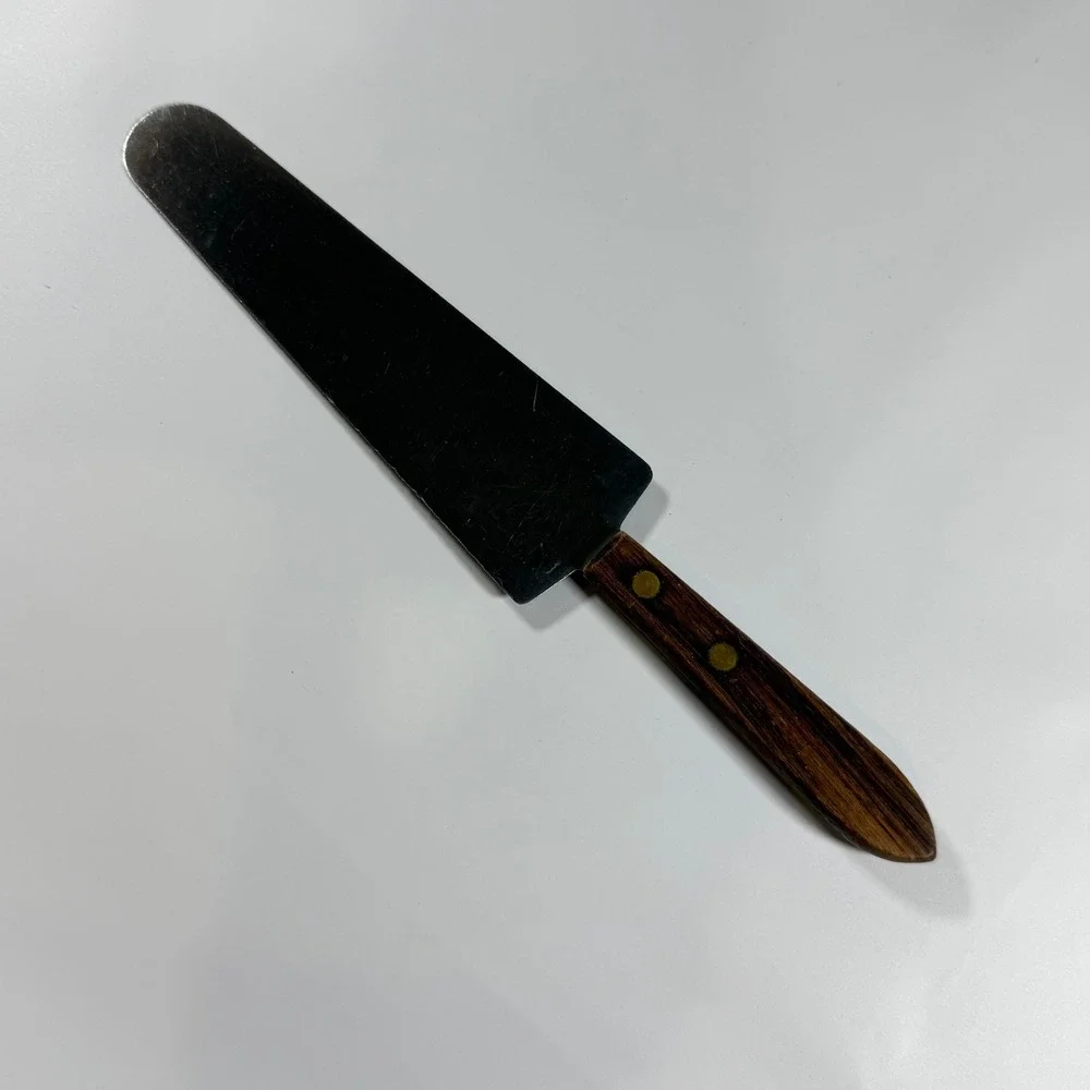 VTG Robinson Knife Co Pie Cake Server 10in Brown Wood Handle Stainless Steel